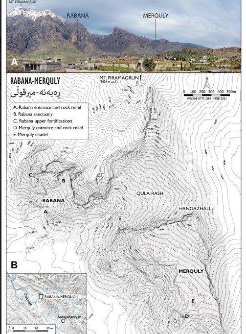 Furthermore, Rabana-Merquly may be the lost city of Natounia. Situated on the southwest flanks of Mt. Piramagrun in the Zagros Mountains, the stone fortress of Rabana-Merquly comprises not only the nearly four-kilometer-long fortifications but also two smaller settlements for which it is named. Because of its high position on the mountain, mapping the site was possible only with drones. Within the framework of multiple excavation campaigns conducted from 2009 and most recently between 2019 and 2022, the international team of researchers was able to study the archaeological remains on site. Structures that have survived to this day suggest a military use and include the remains of several rectangular buildings that may have served as barracks.