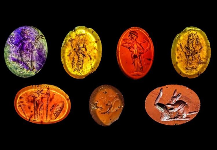 30 Roman engraved gems discovered at Hadrian's Wall bathhouse site