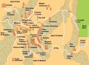 Map of the archaeological sites at Petra, in Jordan
