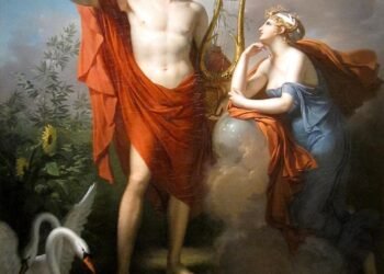 Apollo, God of Light, Eloquence, Poetry and the Fine Arts with Urania, Muse of Astronomy
