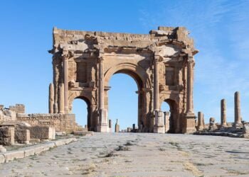 The Arch of Trajan, located in the city of Timgad (ancient Thamugadi), Algeria