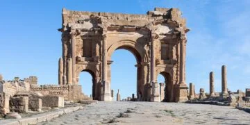 The Arch of Trajan, located in the city of Timgad (ancient Thamugadi), Algeria
