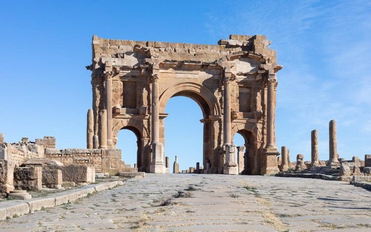 The Arch of Trajan, located in the city of Timgad (ancient Thamugadi), Algeria