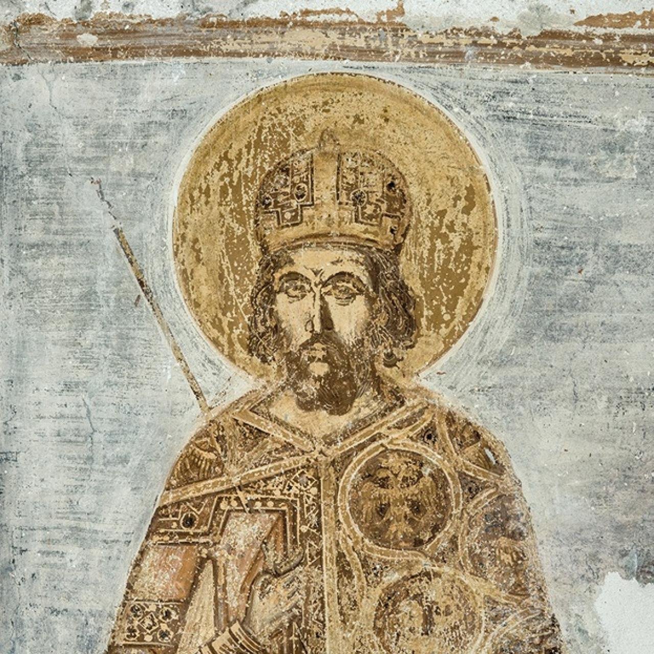 Fresco of Constantine XI at the Catholicon of the Old Monastery of Taxiarches in Aigialeia, Greece