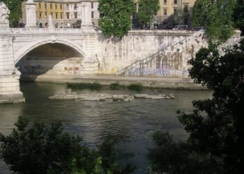 Severe drought brings out underwater ruins of an ancient bridge in Rome