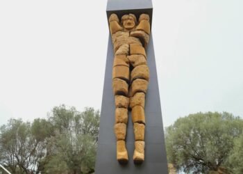 Restored Atlas statue from fifth century BCE raised in Sicily