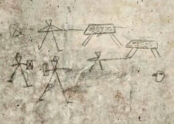 Children’s graffiti depicting gladiators found in Pompeii