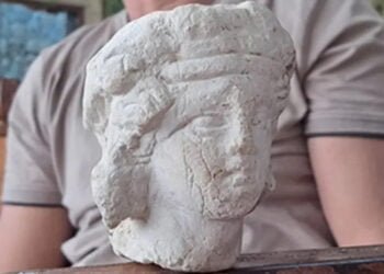 Head of a missing statue of Bacchus found near the ancient city of Cyrene in Libya