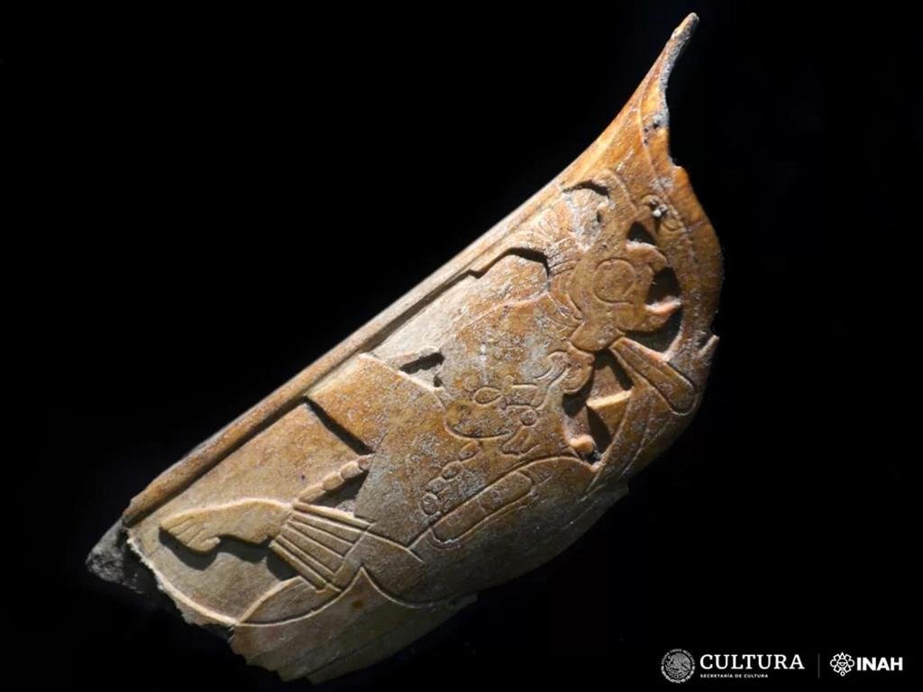 Maya nose ornament made of human bone unearthed at Palenque Ruins Archaeologists have discovered an intricately carved nose ornament crafted from human bone, during their excavations at the Maya city of Palenque in Mexico.