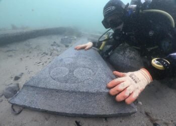 Medieval grave slabs recovered from 13th-century shipwreck