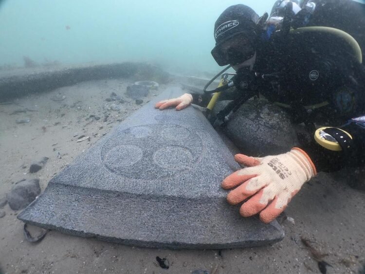 Medieval grave slabs recovered from 13th-century shipwreck