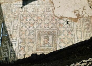 2200-year-old mosaic floor depicting the muse Kalliope discovered in Side, Turkey