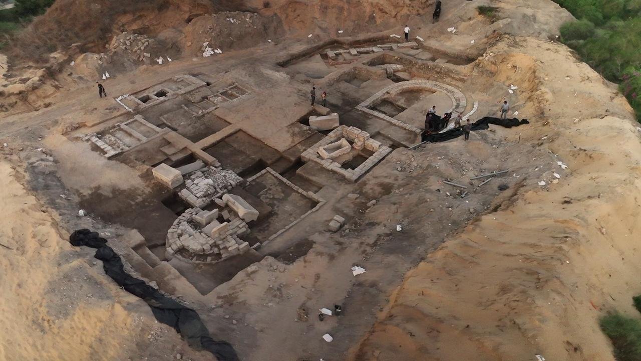 Rare Roman sarcophagus showing Dionysus defeating Hercules found in Caesarea
