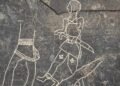 Scenes of warriors from 6th-5th centuries BCE on a slate plaque discovered at Tartessian site in Spain