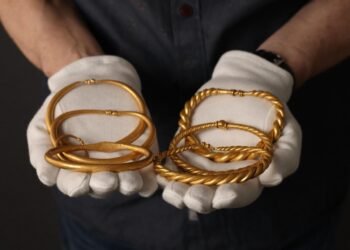The Rold Treasure includes six Viking Age gold arm rings weighing a total of 762.5 grams, making it Denmark’s third-largest Viking gold hoard. Credit: North Jutland Museums